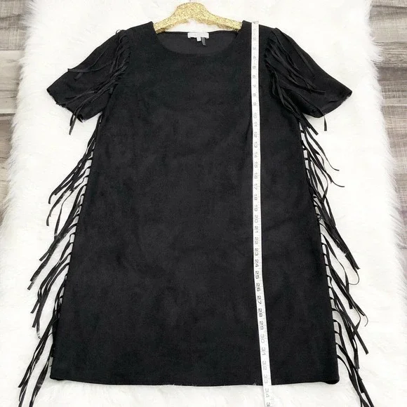 1. State Dress Fringe Black Faux Suede Shift Southwestern Boho Mini - Picture 4 of 8